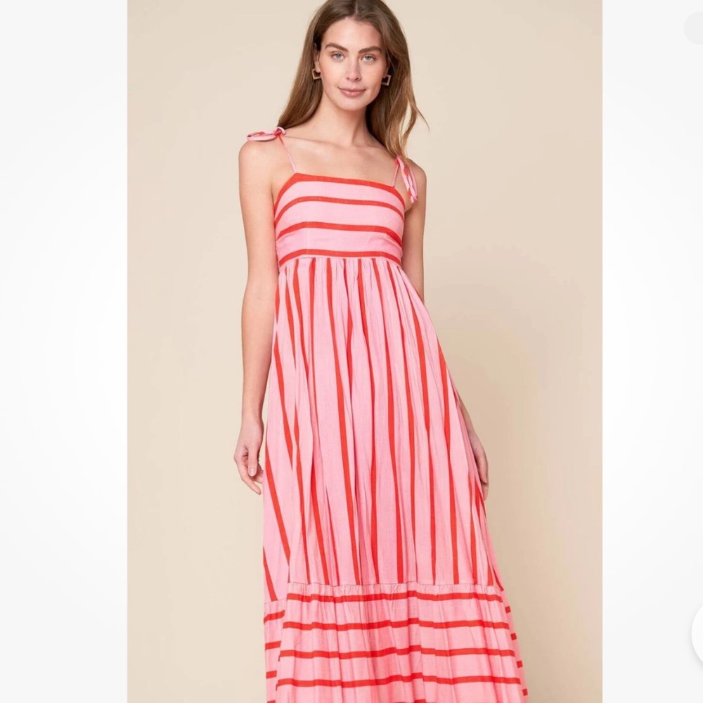 Flying Tomato Pink and Coral Striped Tie-Shoulder Maxi Dress - Picture 4 of 14